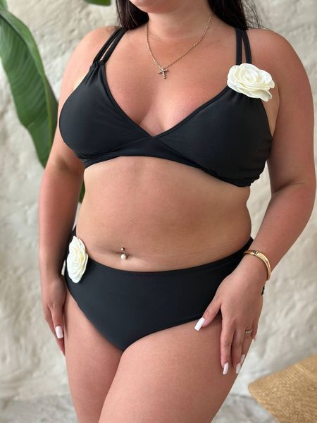 copy_Раздельный купальник PLUS SIZE чёрный с объёмными цветами XL&ndash;4XL SW4109-xl фото