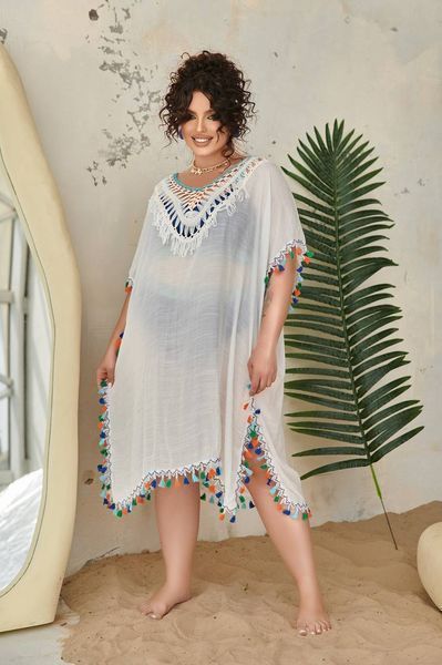 Пляжне парео PLUS SIZE біле в етнічному стилі L&ndash;5XL SW1108 фото