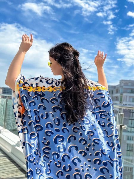 Платье-туника PLUS SIZE разноцветное из атласного шёлка XL&ndash;7XL SW650 фото