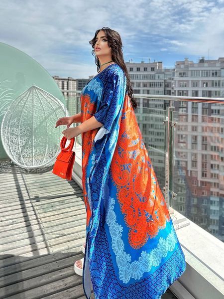 Різнокольорова сукня-туніка PLUS SIZE з атласного шовку XL&ndash;7XL SW651 фото