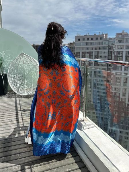 Різнокольорова сукня-туніка PLUS SIZE з атласного шовку XL&ndash;7XL SW651 фото