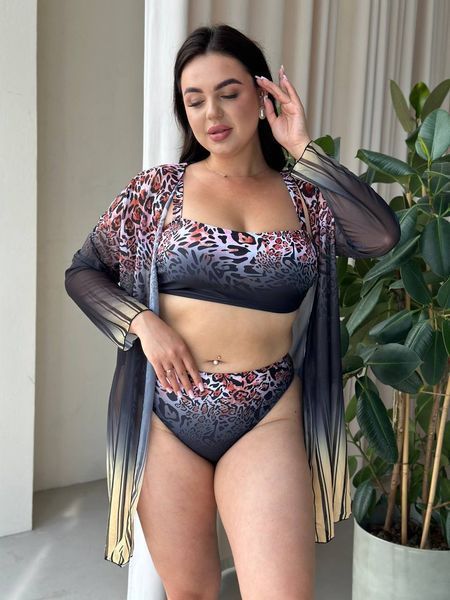 Разноцветный пляжный комплект купальник + туника XL, 3XL SW1532-xl фото