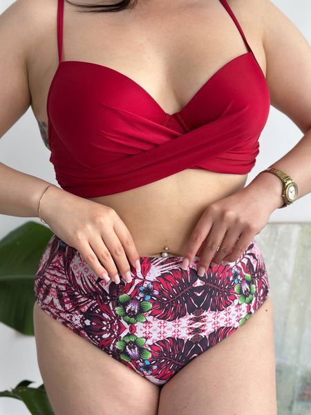 copy_Раздельный купальник PLUS SIZE бордовый с принтом XL&ndash;4XL SW3697-xl фото