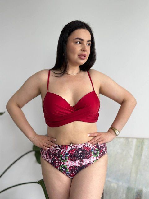 copy_Роздільний купальник PLUS SIZE бордовий з принтом XL&ndash;4XL SW3697-xl фото