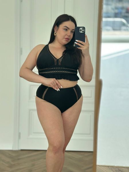 Роздільний купальник PLUS SIZE чорний із сітчастими вставками XL&ndash;5XL SW4074-xl фото