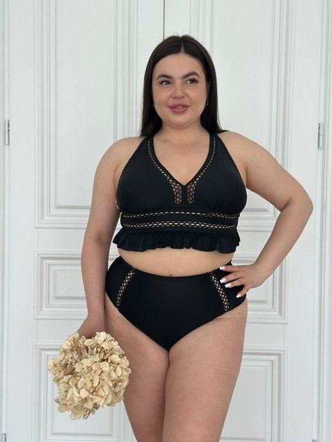 Роздільний купальник PLUS SIZE чорний із сітчастими вставками XL&ndash;5XL SW4074-xl фото