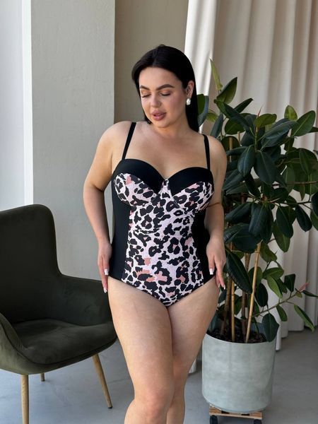 Слитный купальник PLUS SIZE чёрный с леопардовым принтом 4XL SW1495 фото
