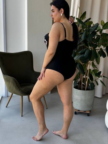 Слитный купальник PLUS SIZE чёрный с леопардовым принтом 4XL SW1495 фото