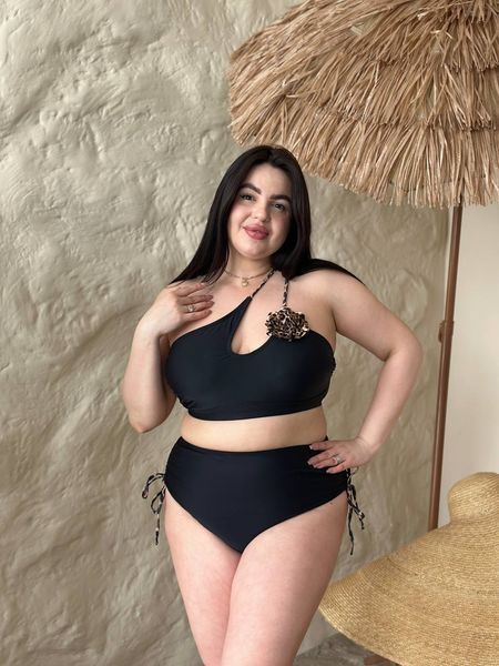 Роздільний купальник PLUS SIZE чорний з декоративною квіткою XL, 4XL SW4040-xl фото
