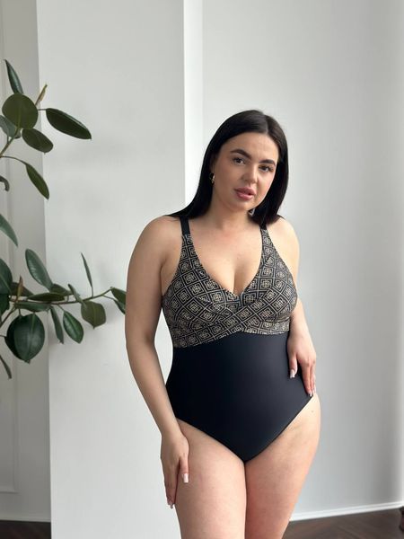 Суцільний купальник PLUS SIZE чорний з геометричним принтом XL&ndash;2XL SW3574 фото
